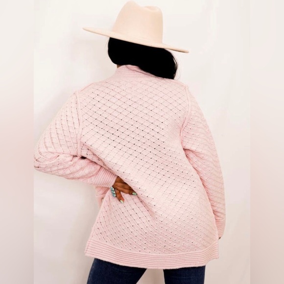 POL Clothing NEW Women's Baby Pink Luxe Open Cardigan Sweater with Buttons Large - Picture 9 of 12